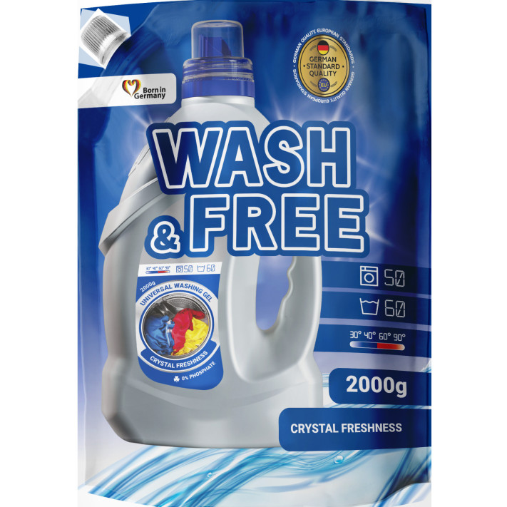 WASH&FREE Żel do prania UNIWERSALNY 60 prań, 2000 g zapas