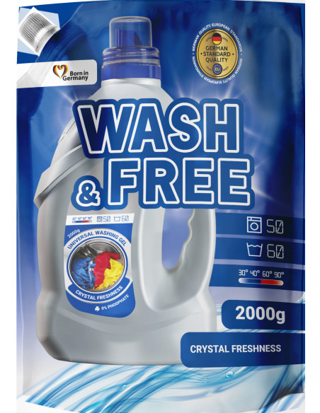 WASH&FREE Żel do prania UNIWERSALNY 60 prań, 2000 g zapas